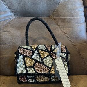 Chic Mosaic Beaded Mini Bag - Black, Gold, Cream